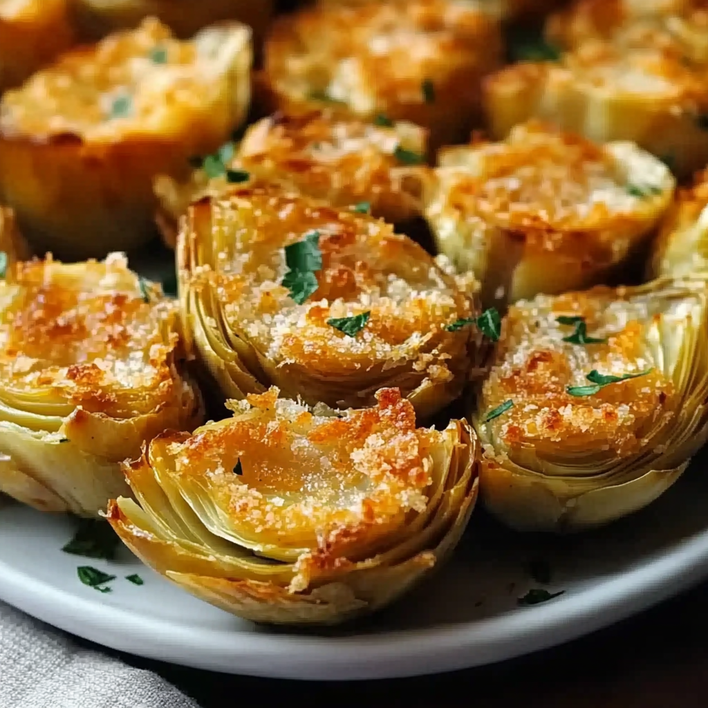 Recipe preparation for Crispy Parmesan Artichoke Hearts