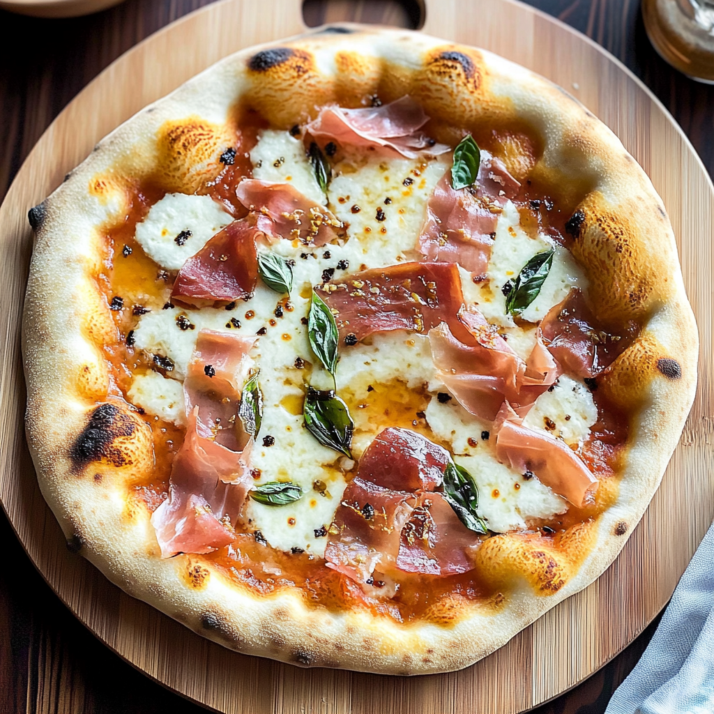 Recipe preparation for White Pizza with Prosciutto & Hot Honey