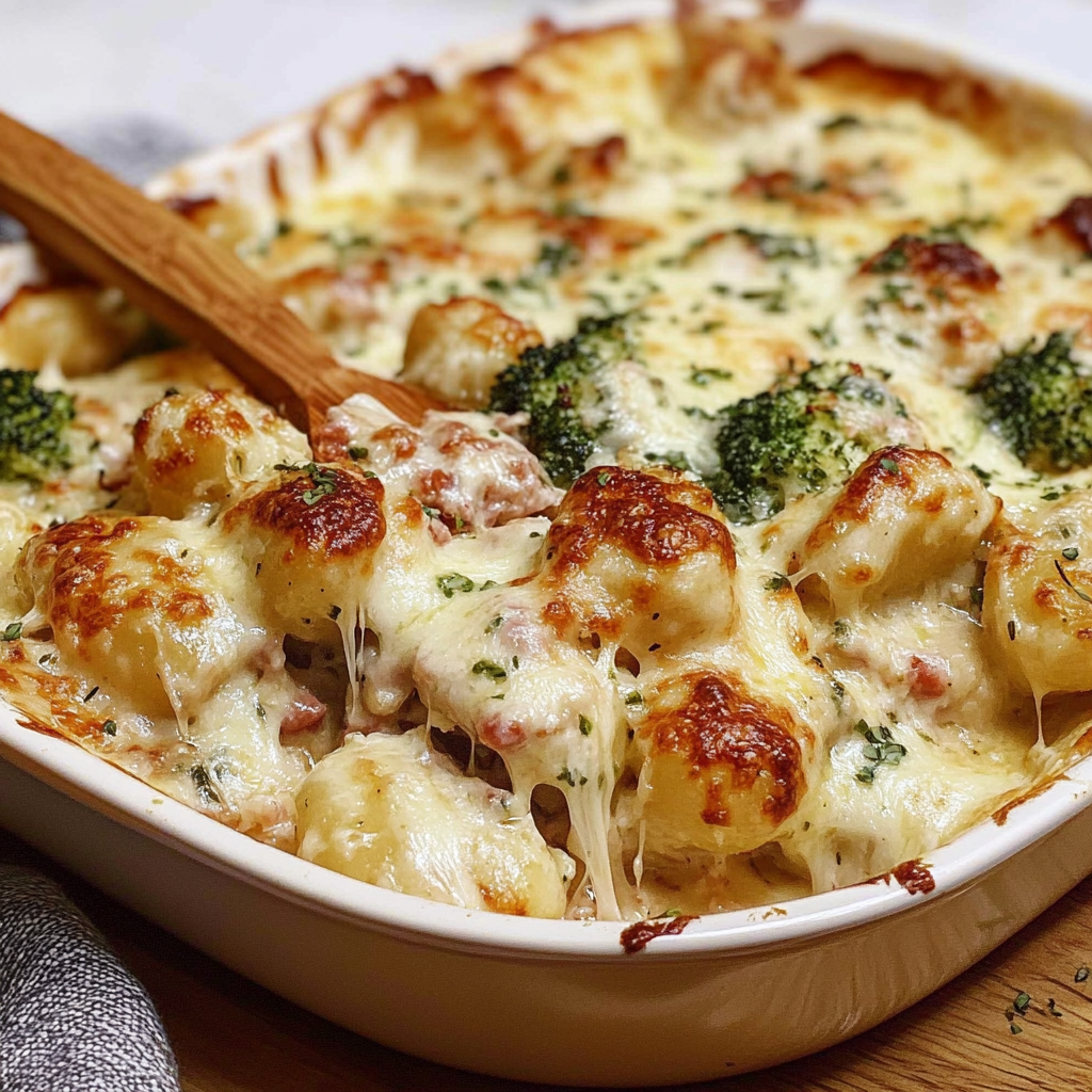 Recipe preparation for Chicken Gnocchi Alfredo Bake