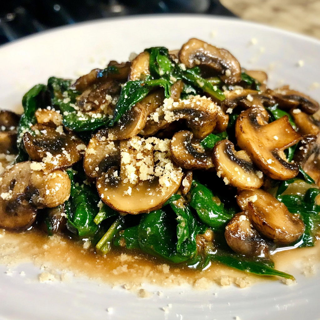 Recipe preparation for Sauteed Mushrooms with Spinach