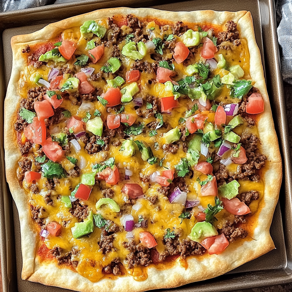 Recipe preparation for Sheet Pan Taco Pizza Recipe