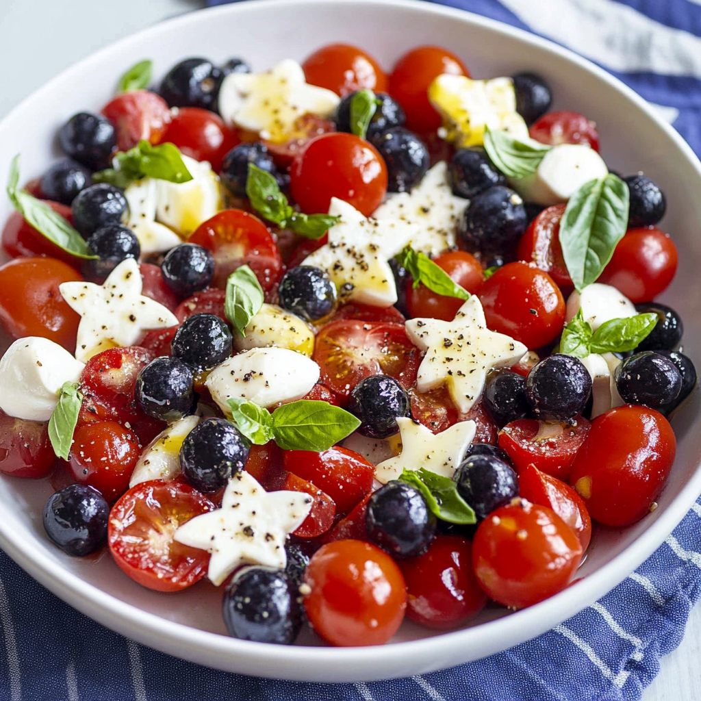 Recipe preparation for Blueberry Cherry Tomato Caprese Salad