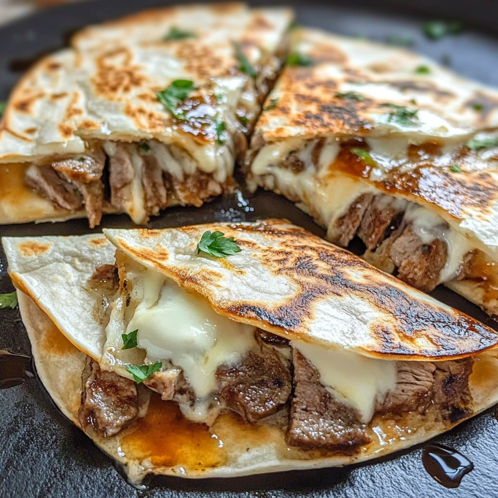 Recipe preparation for Steak Cheese Quesadillas on Blackstone