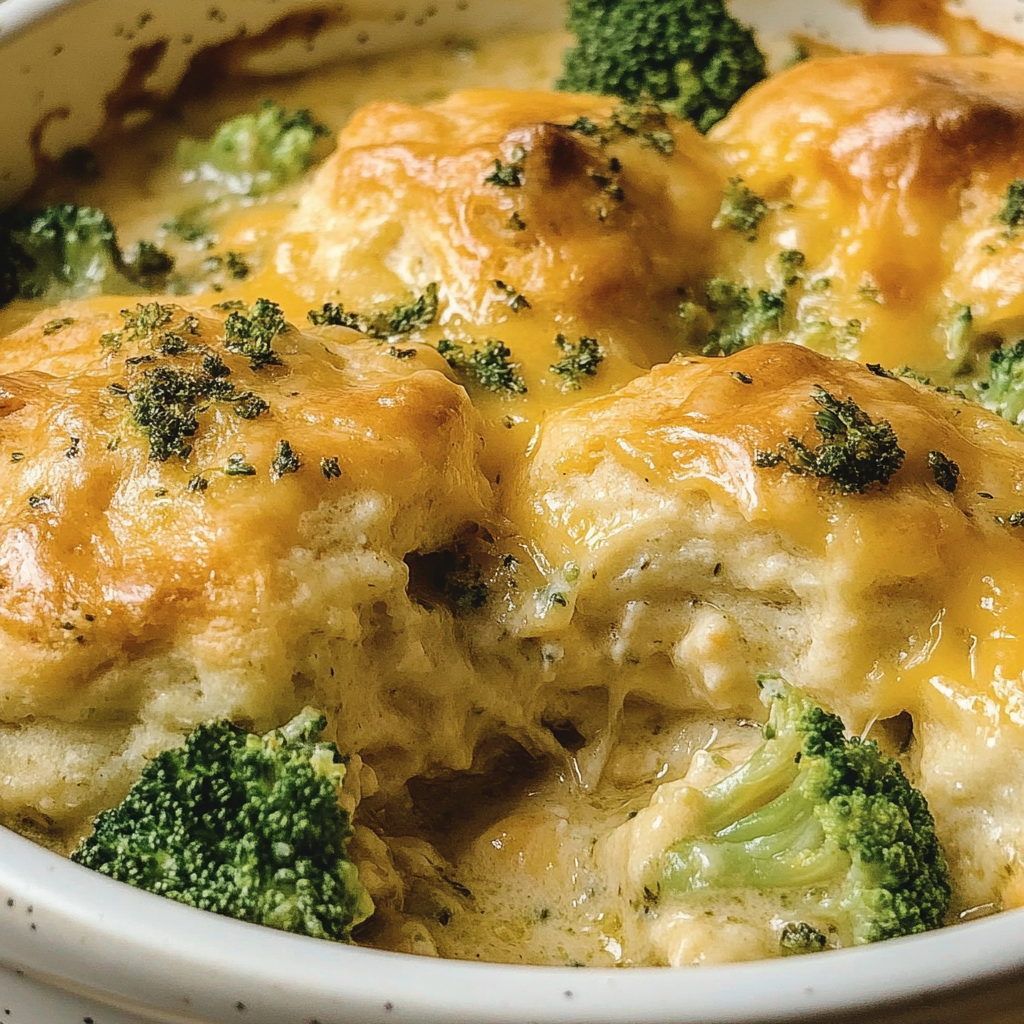 Recipe preparation for Broccoli Cheddar Biscuit Casserole