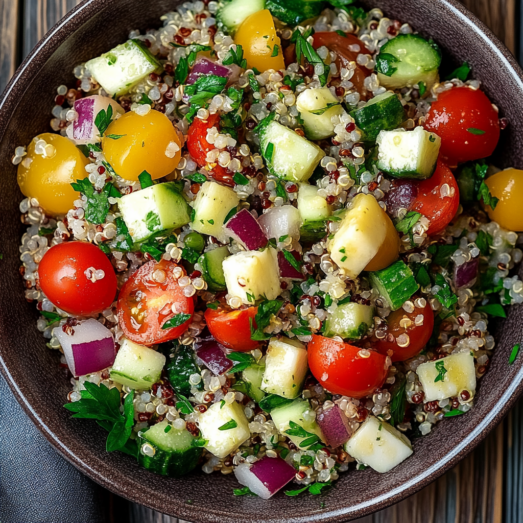 Recipe preparation for Mediterranean Quinoa Salad