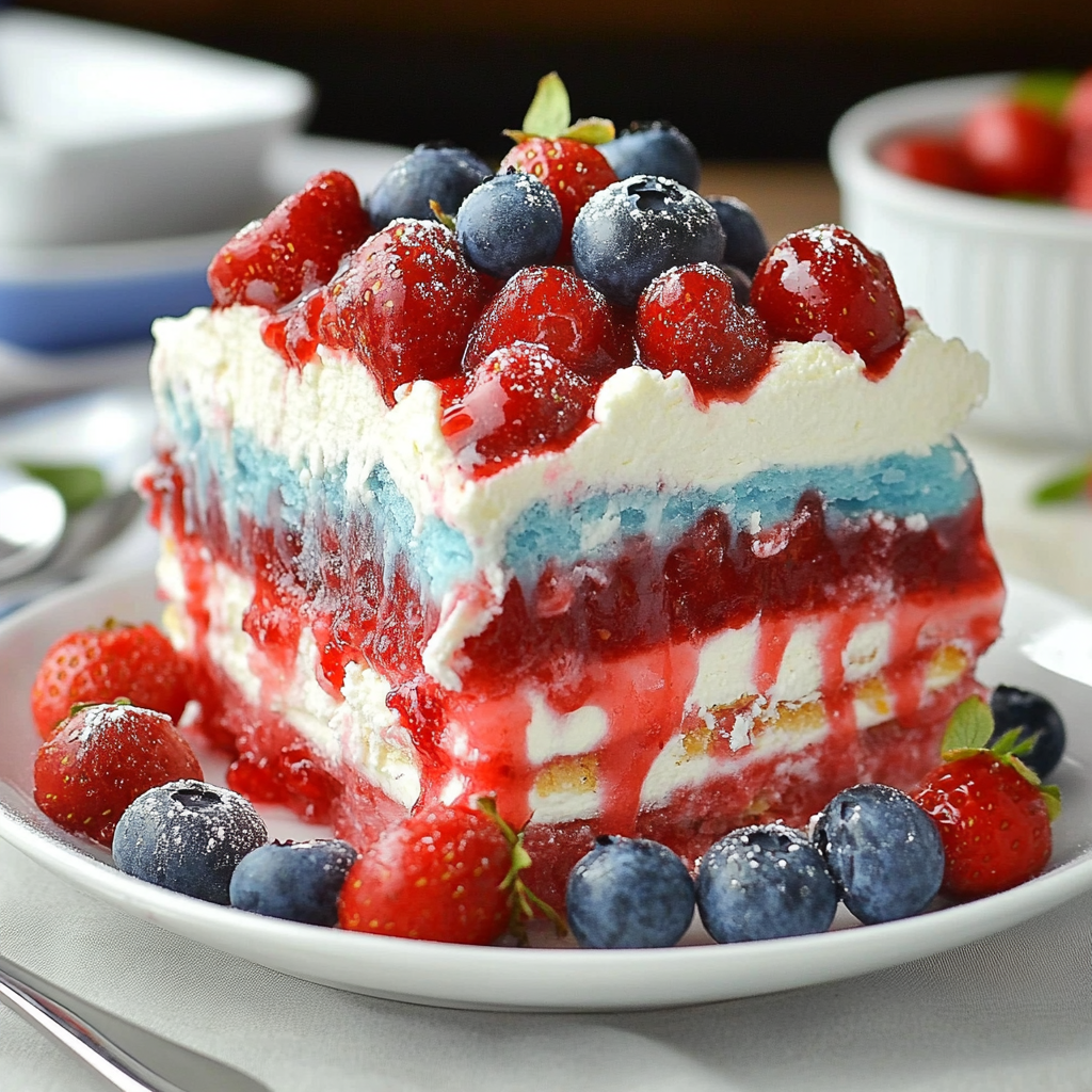 Recipe preparation for Summer Berry Jello Lasagna