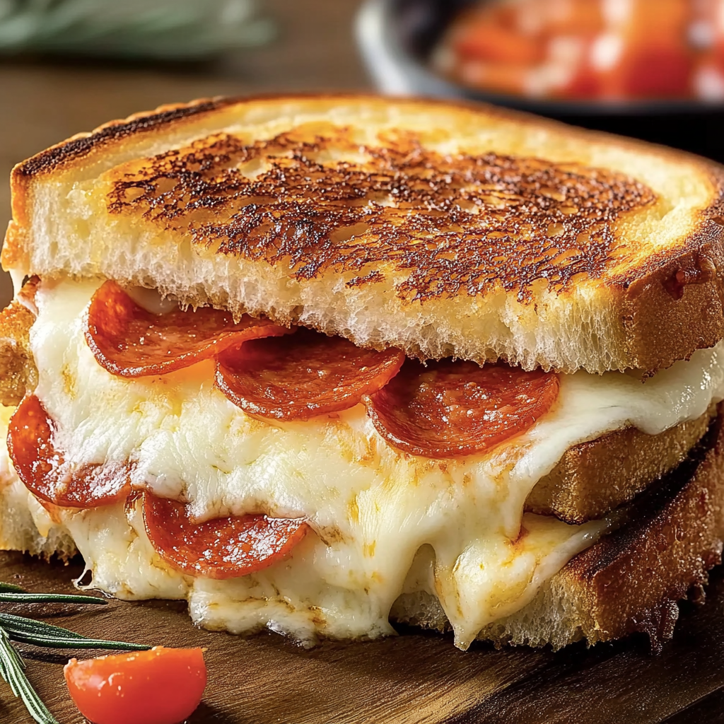 Recipe preparation for Pepperoni Pizza Grilled Cheese