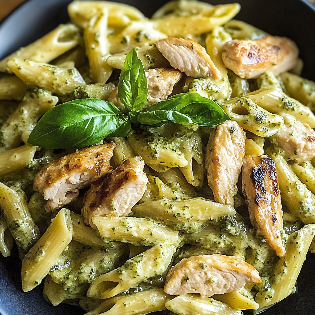 Recipe preparation for Creamy Chicken Pesto Pasta