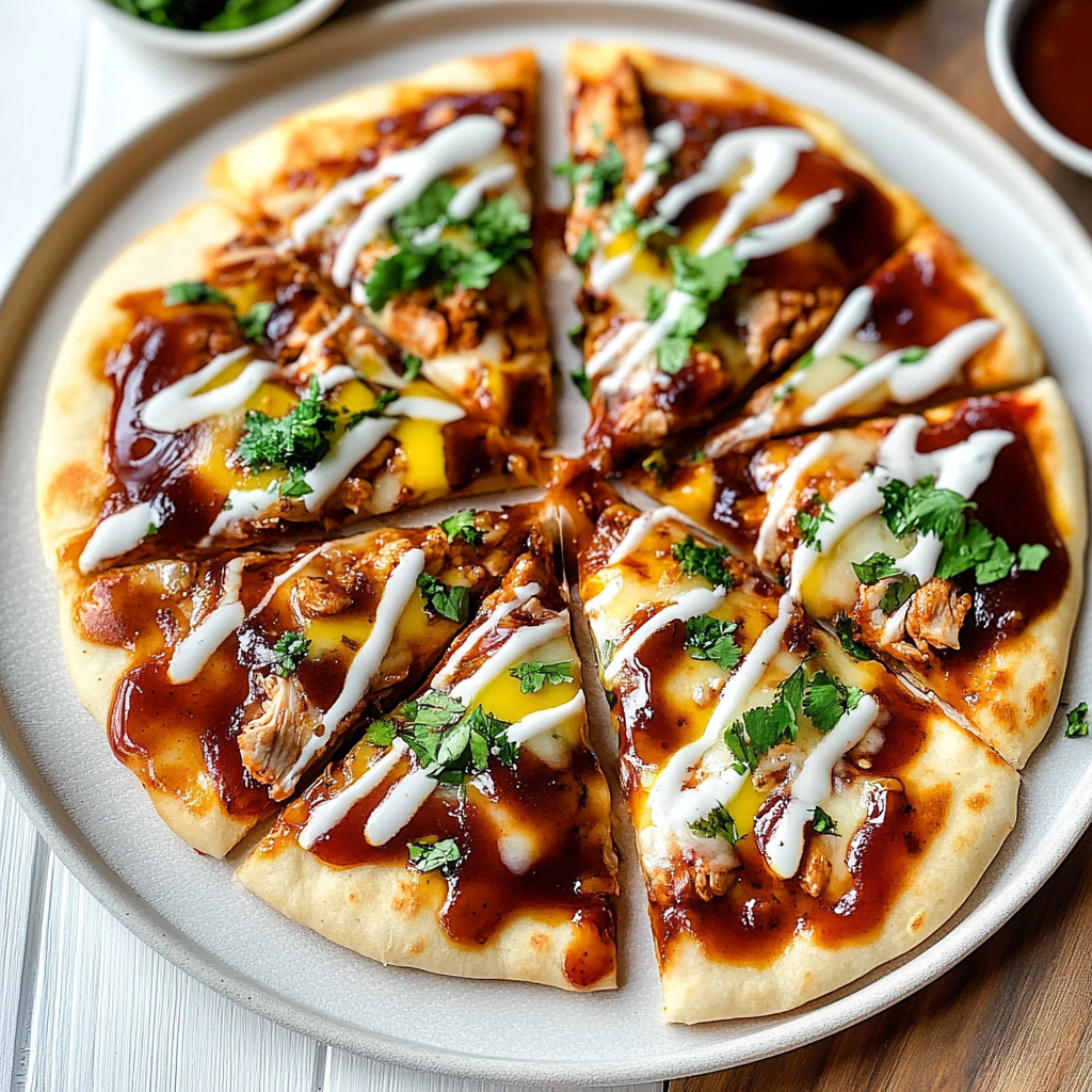 Recipe preparation for BBQ Chicken Naan Pizzas