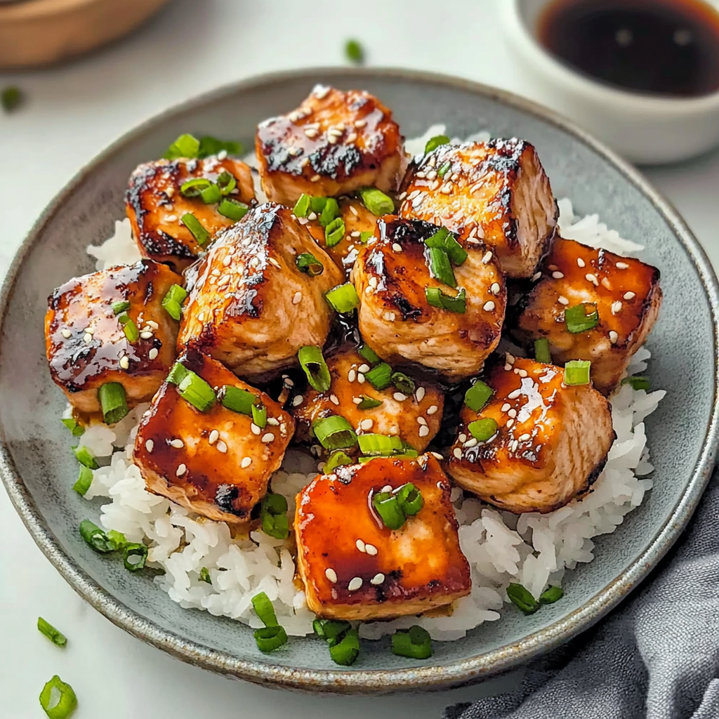 Recipe preparation for Easy Honey Garlic Salmon Bites