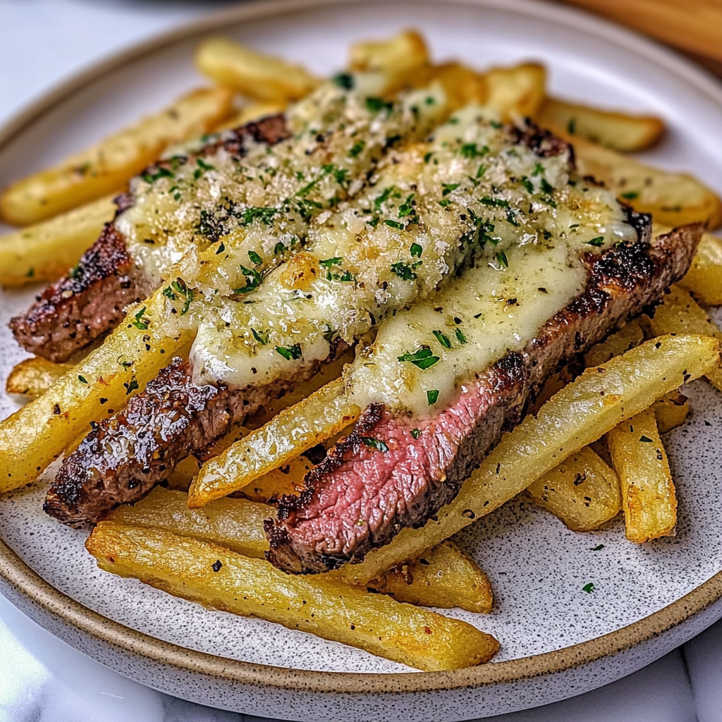 Recipe preparation for Garlic Parmesan Steak Fries