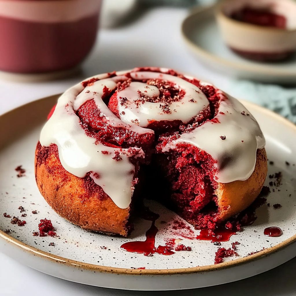 Recipe preparation for Red Velvet Cinnamon Rolls From Scratch