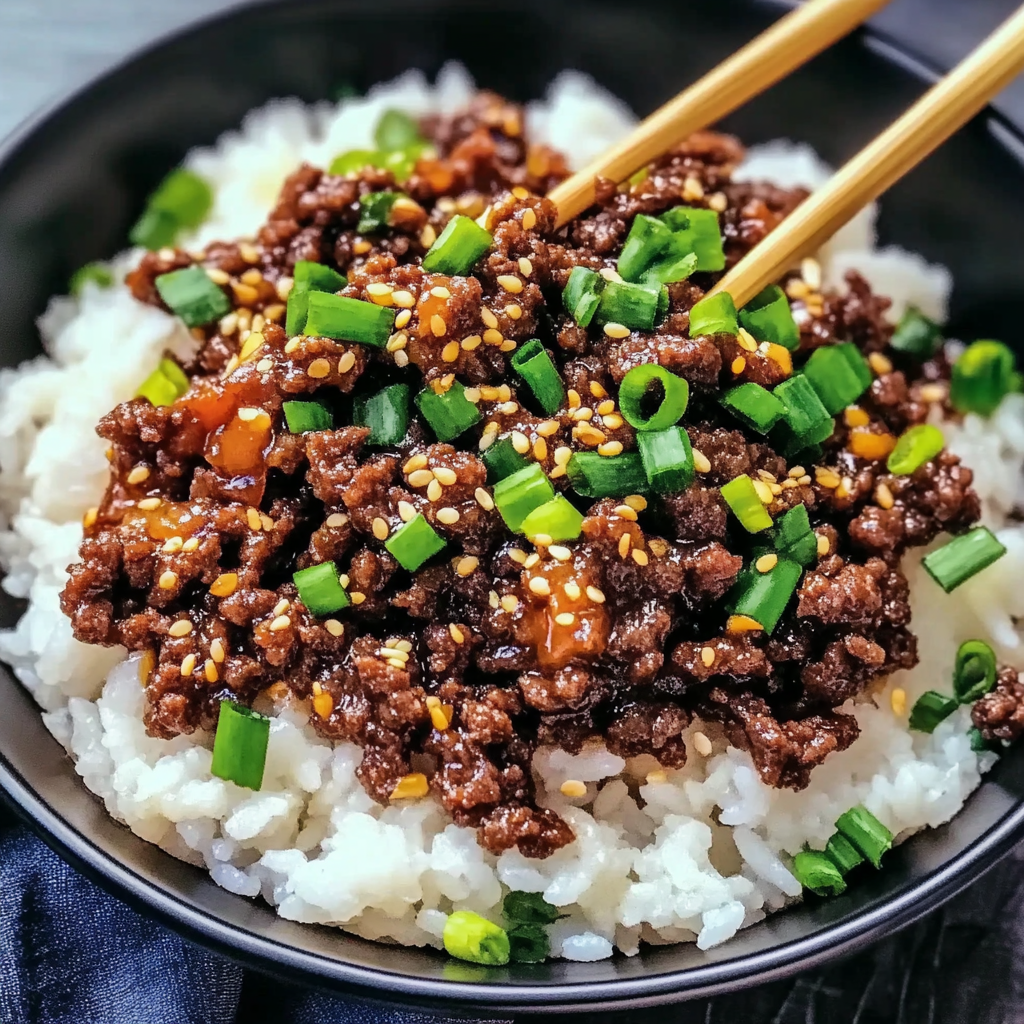 Recipe preparation for Korean Ground Beef and Rice Bowls