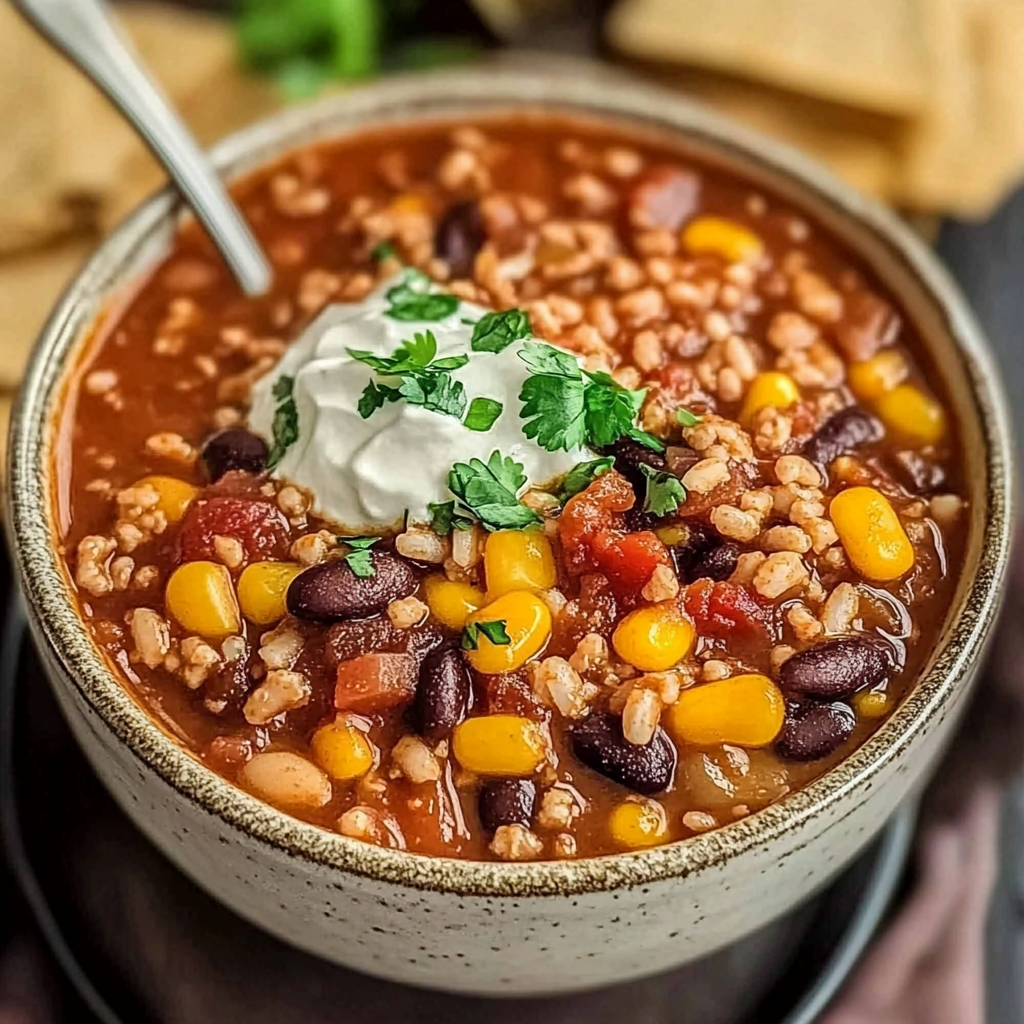 Recipe preparation for Crock Pot Taco Rice Soup