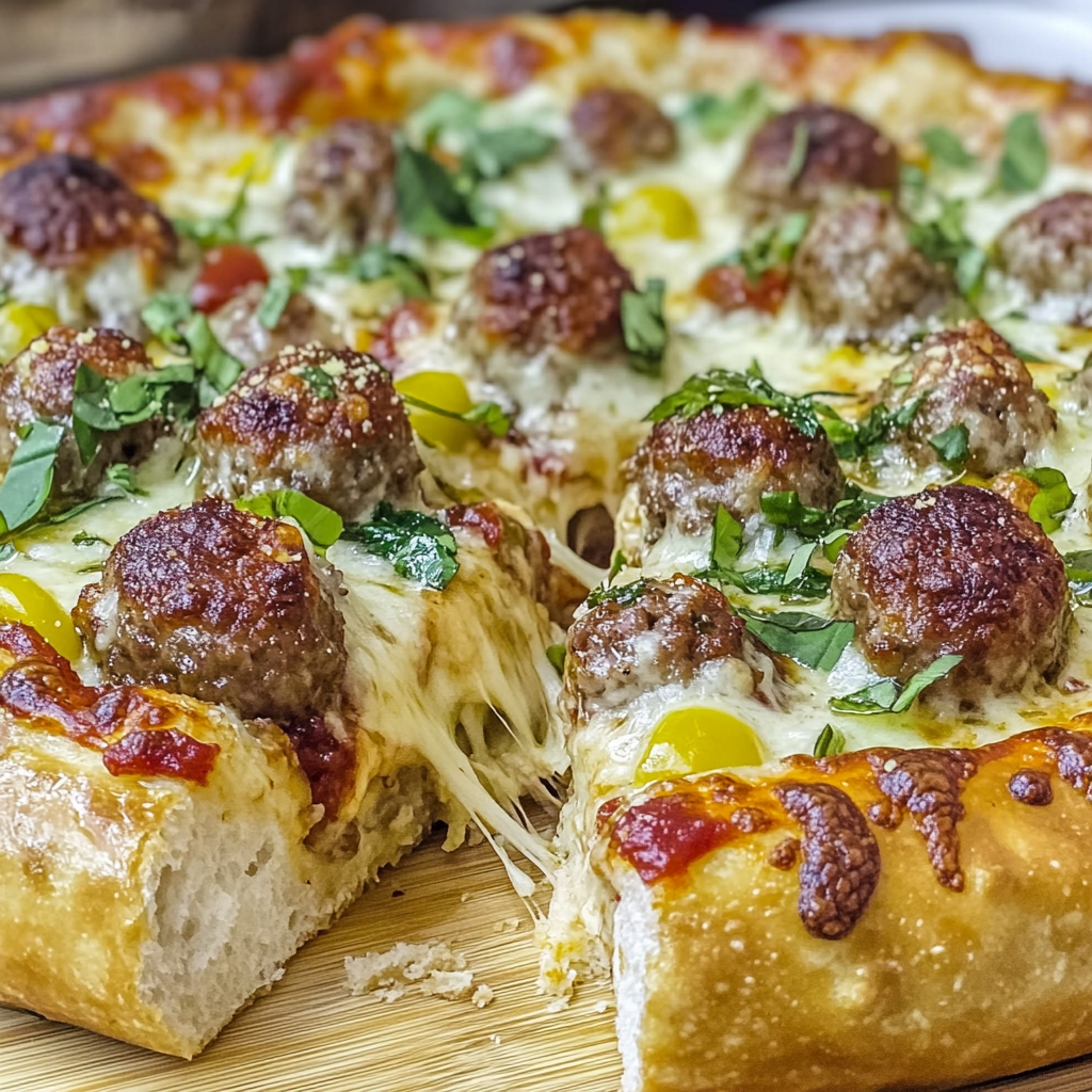 Recipe preparation for Deep Dish Meatball Pizza