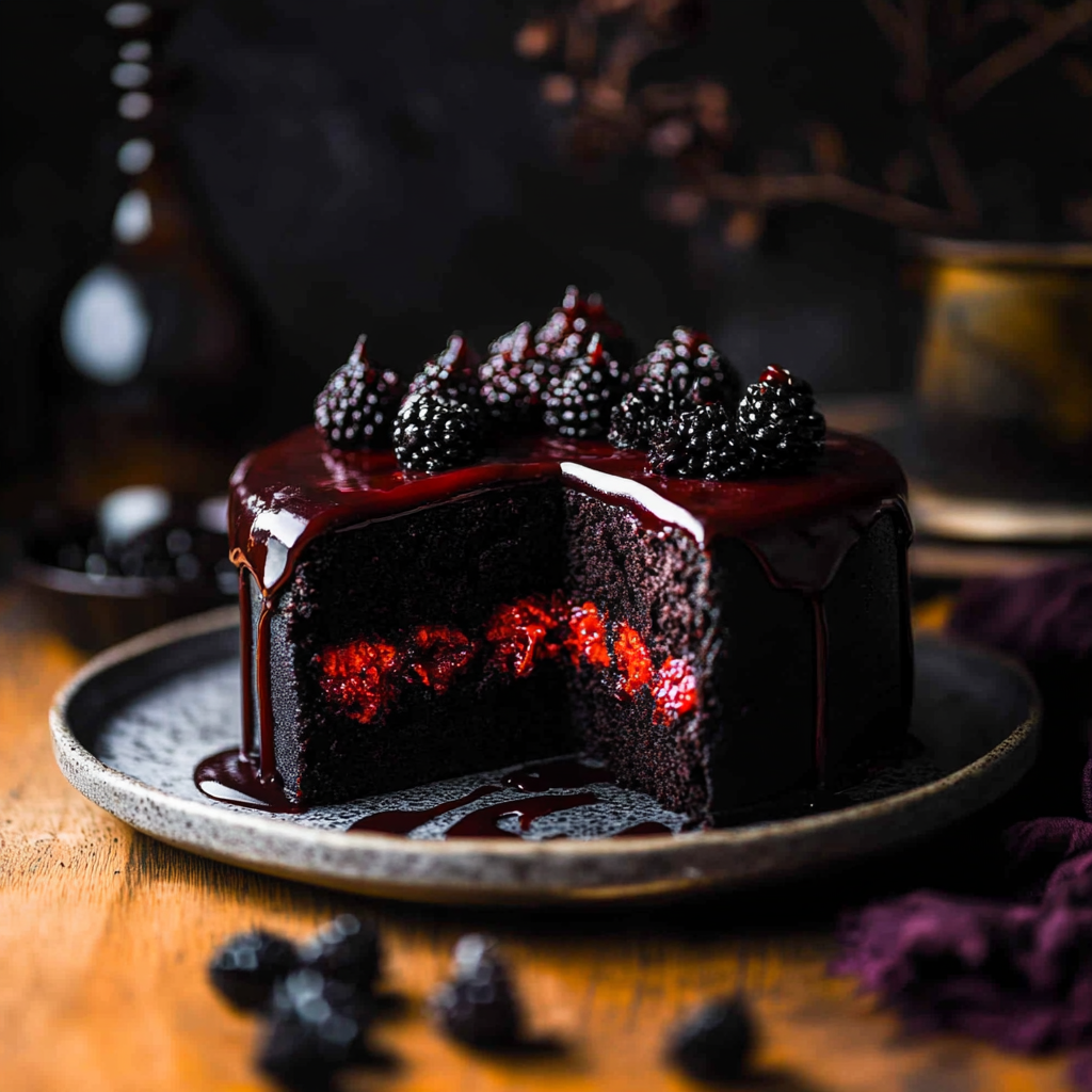 Recipe preparation for Spooky Black Velvet Halloween Cake