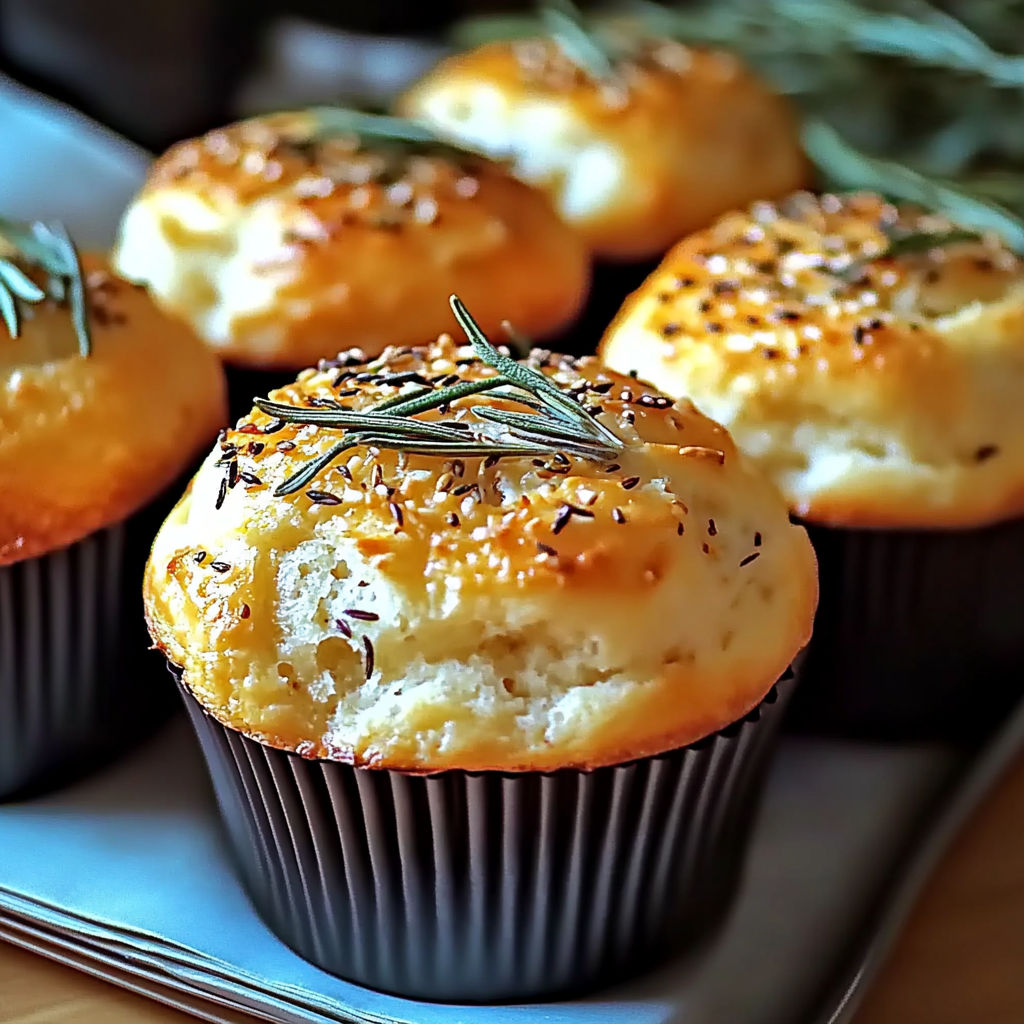 Recipe preparation for Garlic Rosemary Focaccia Muffins