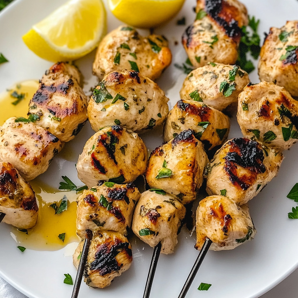 Recipe preparation for Lemon Herb Chicken Skewers