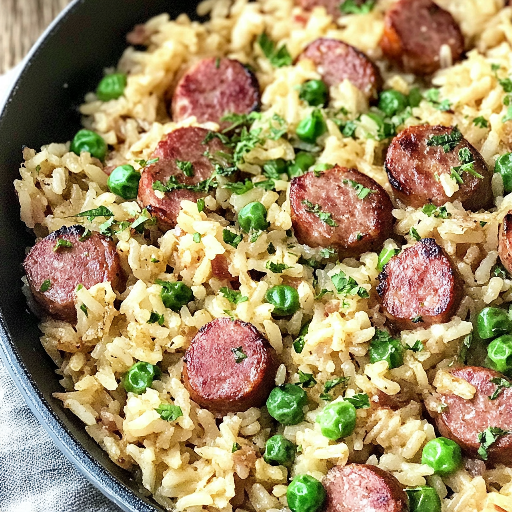 Recipe preparation for Kielbasa Rice Skillet