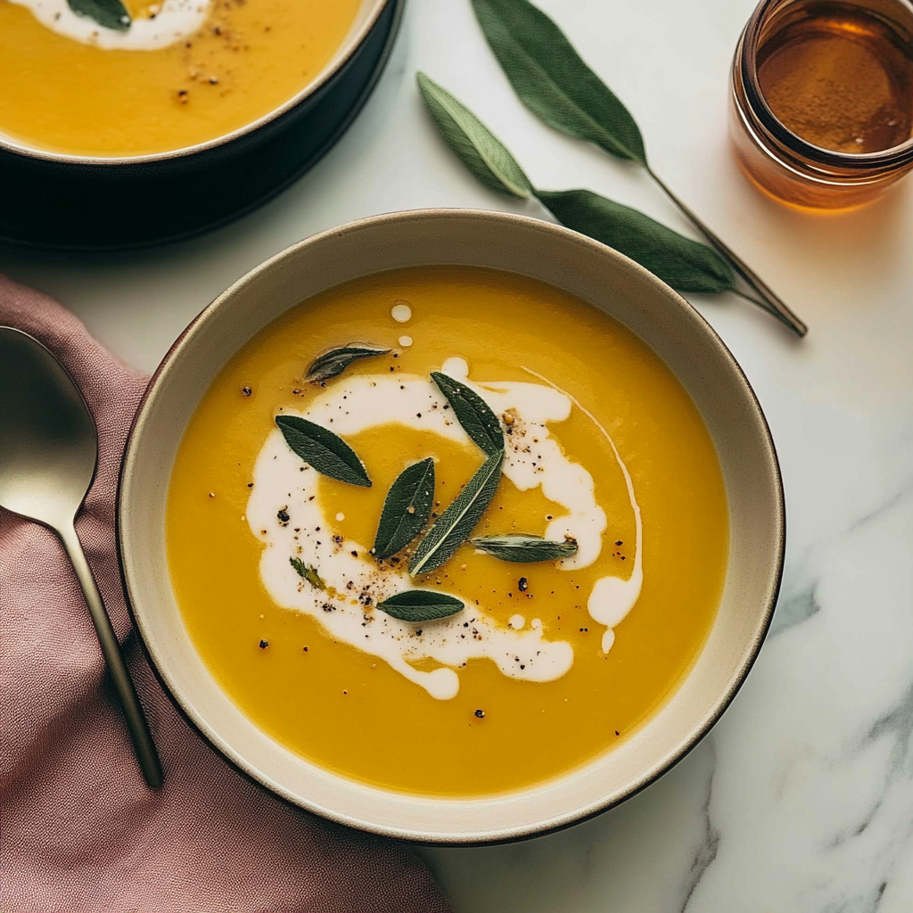 Recipe preparation for Creamy Honey Roasted Acorn Squash Soup