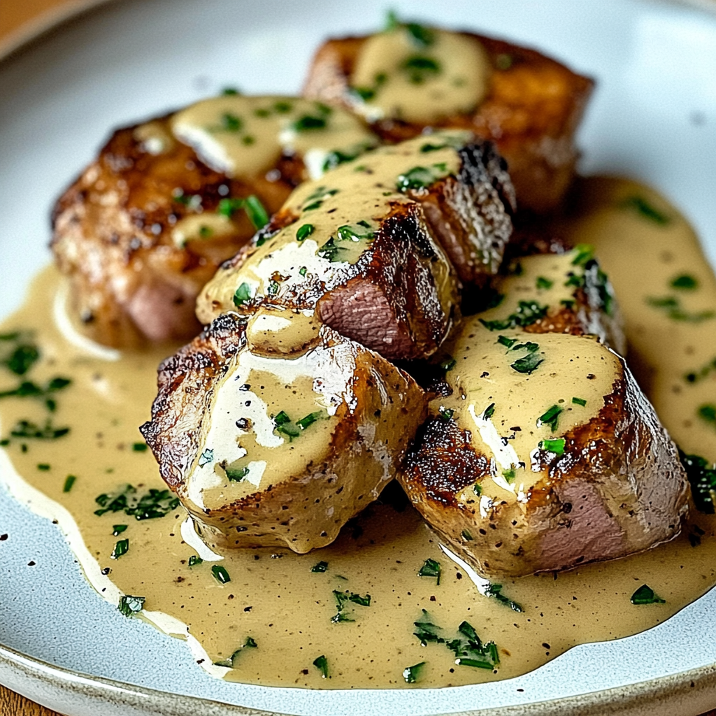 Recipe preparation for Pork Tenderloin with Dijon Cream Sauce