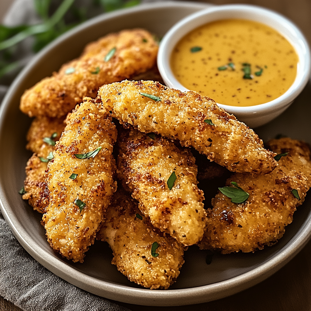 Recipe preparation for Crispy Mustard Chicken Tenders