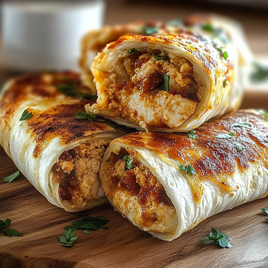Recipe preparation for Crispy Parmesan Garlic Chicken Burritos