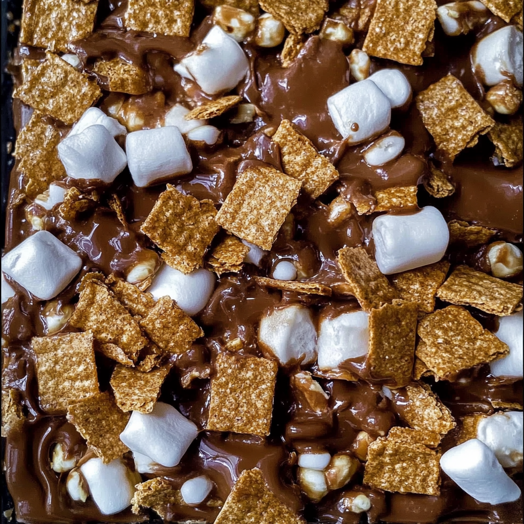 Recipe preparation for Golden Grahams S’mores Bars