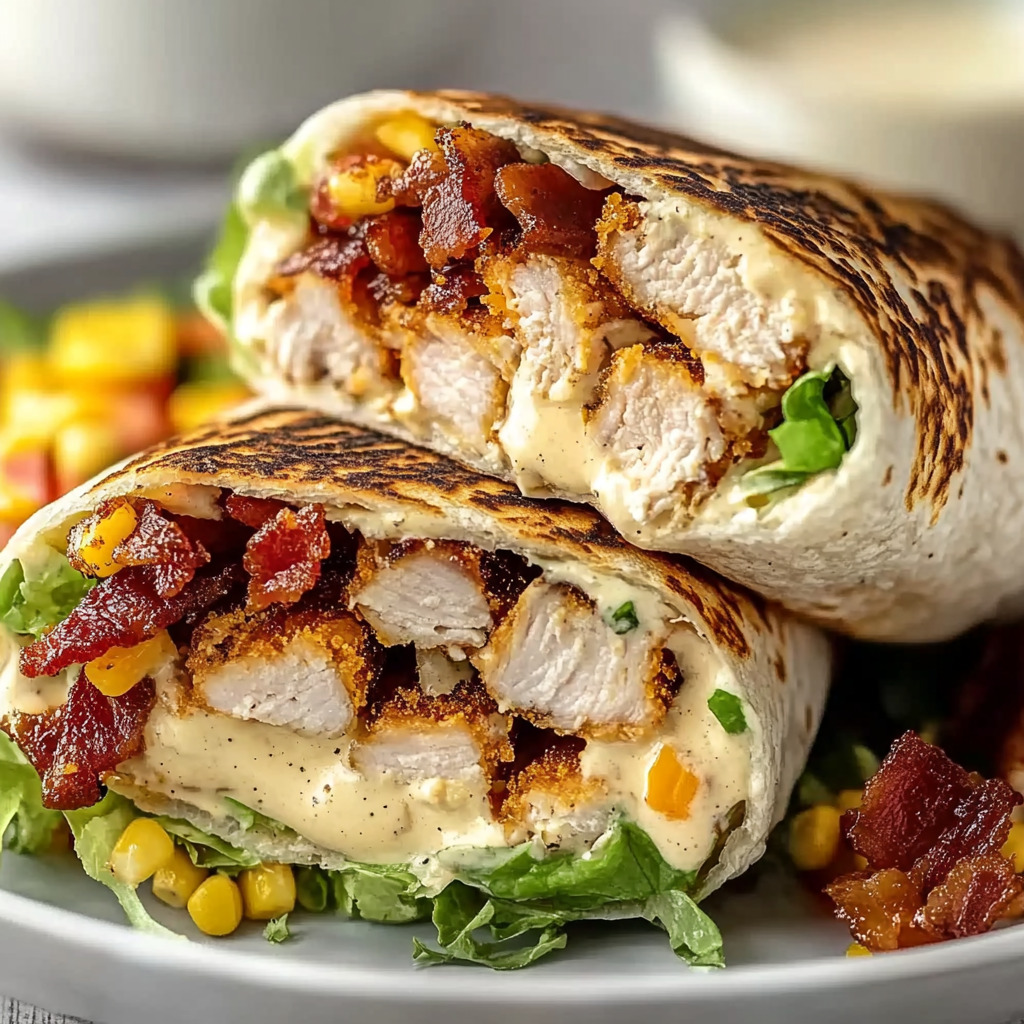 Recipe preparation for Delicious Garlic Bacon Ranch Chicken Wraps