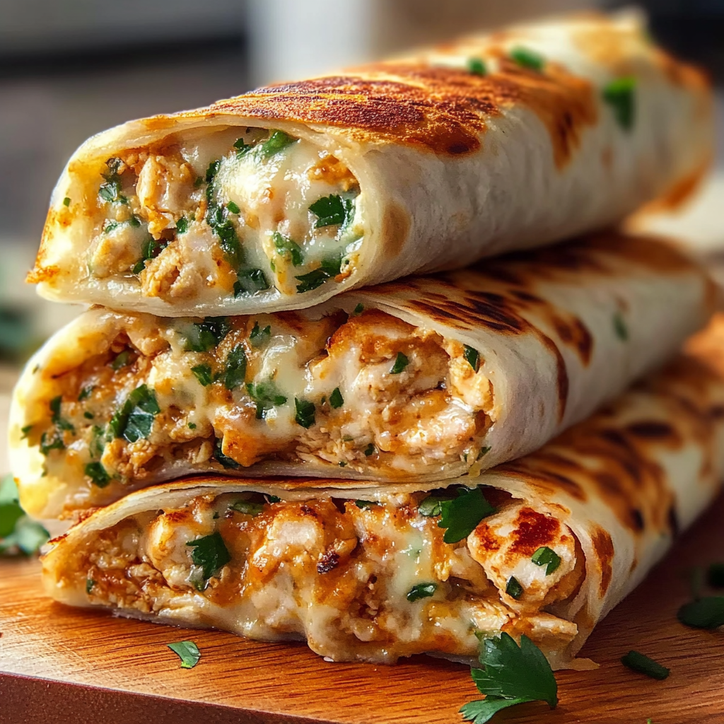 Recipe preparation for Cheesy Garlic Chicken Wraps