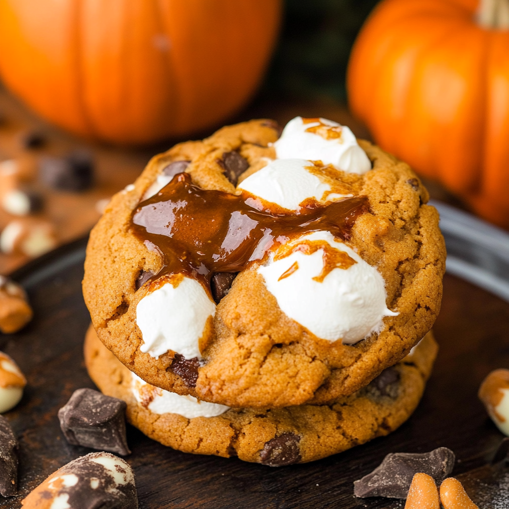 Recipe preparation for Pumpkin S'mores Cookies
