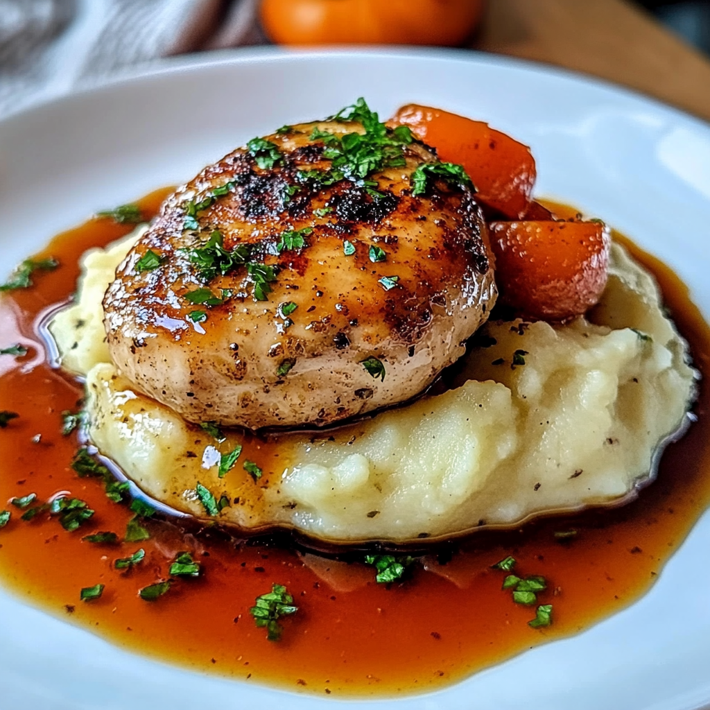 Recipe preparation for GARLIC HERB CHICKEN WITH MASHED POTATOES AND GLAZED CARROTS