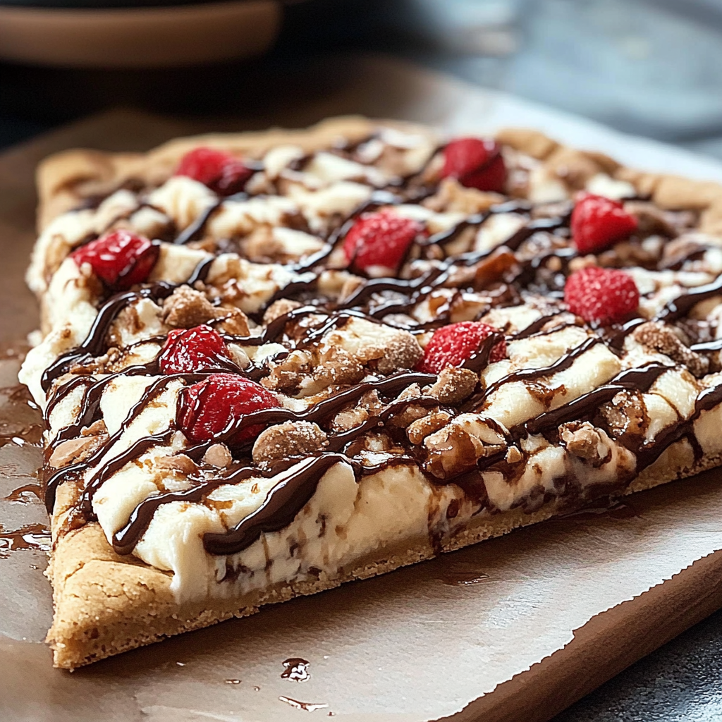 Recipe preparation for Chocolate Chip Cookie Dough Dessert Pizza