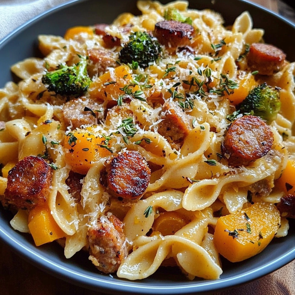 Recipe preparation for Autumn Sausage Pasta Squash