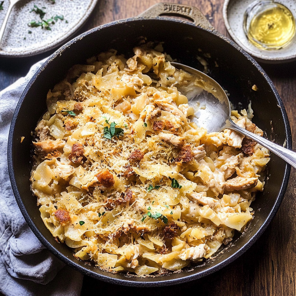 Recipe preparation for Homemade Chicken Noodle Casserole