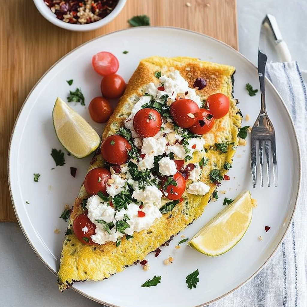 Recipe preparation for Greek Quinoa Dinner Omelets with Feta and Tzatziki