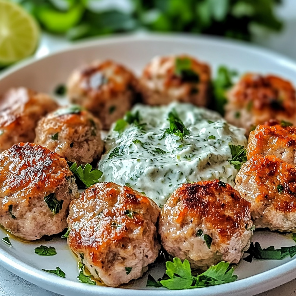 Recipe preparation for Greek Turkey Meatballs with Tzatziki