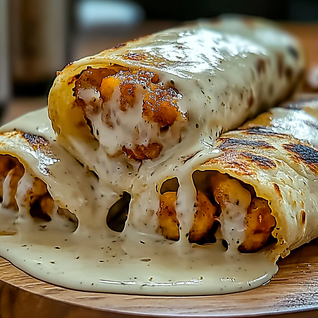 Recipe preparation for Cozy Cheesy Garlic Chicken Wraps