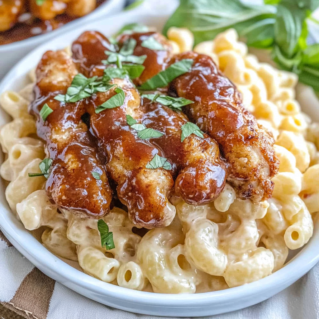 Recipe preparation for Copycat Applebee's Honey Pepper Chicken Mac and Cheese
