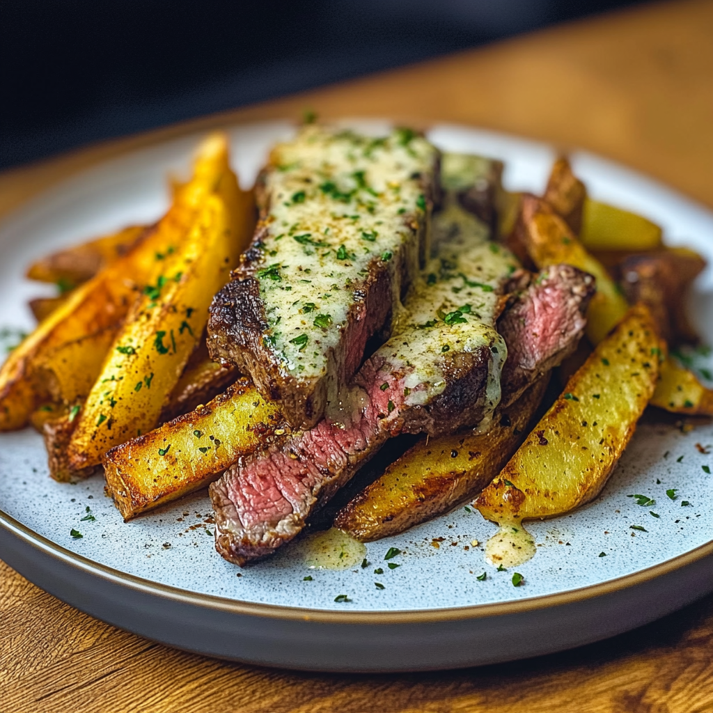 Recipe preparation for Easy Garlic Parmesan Steak Fries Recipe