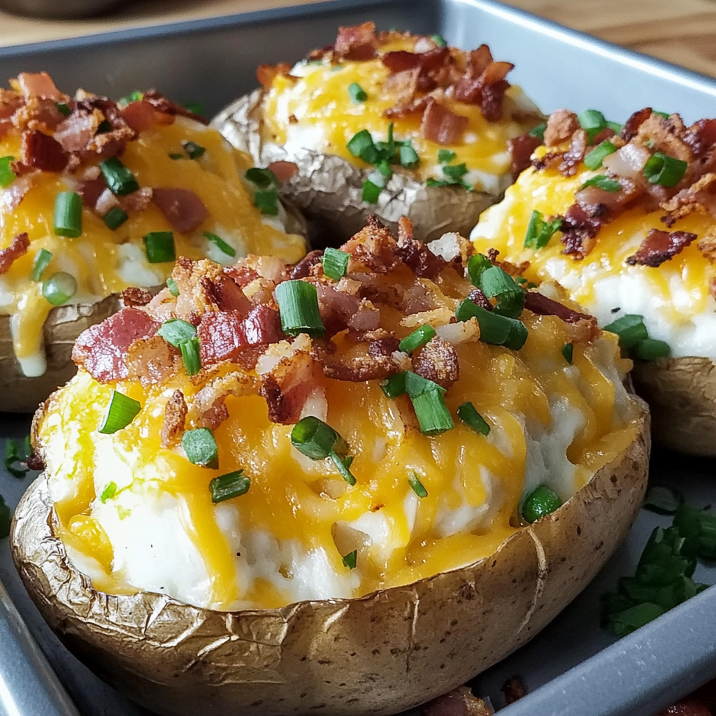 Recipe preparation for Loaded Baked Potatoes Bacon Cheddar