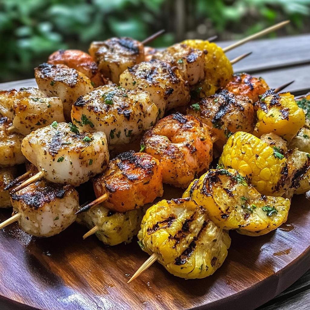 Recipe preparation for Grilled Seafood Boil Skewers