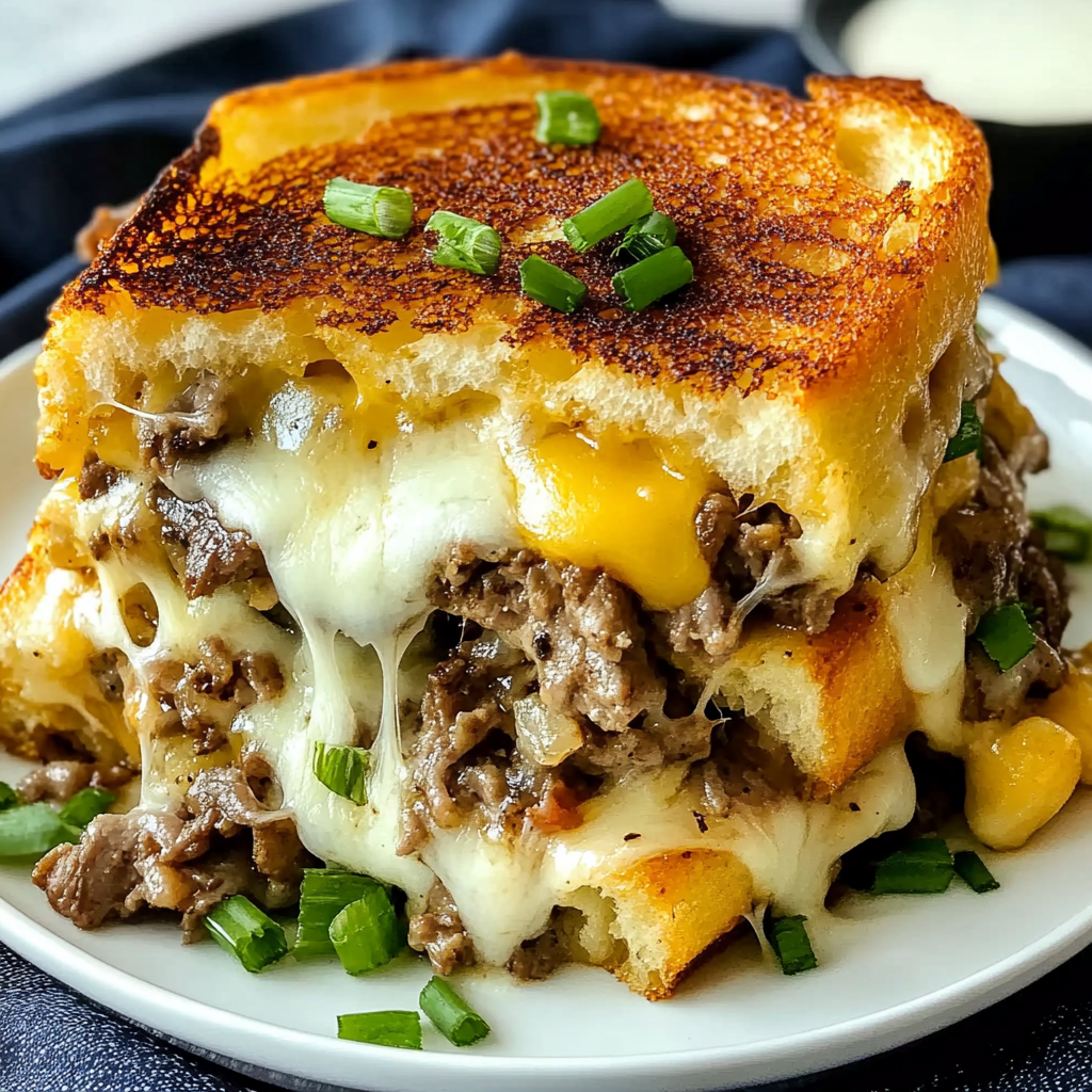 Recipe preparation for Philly Cheesesteak Grilled Cheese Casserole