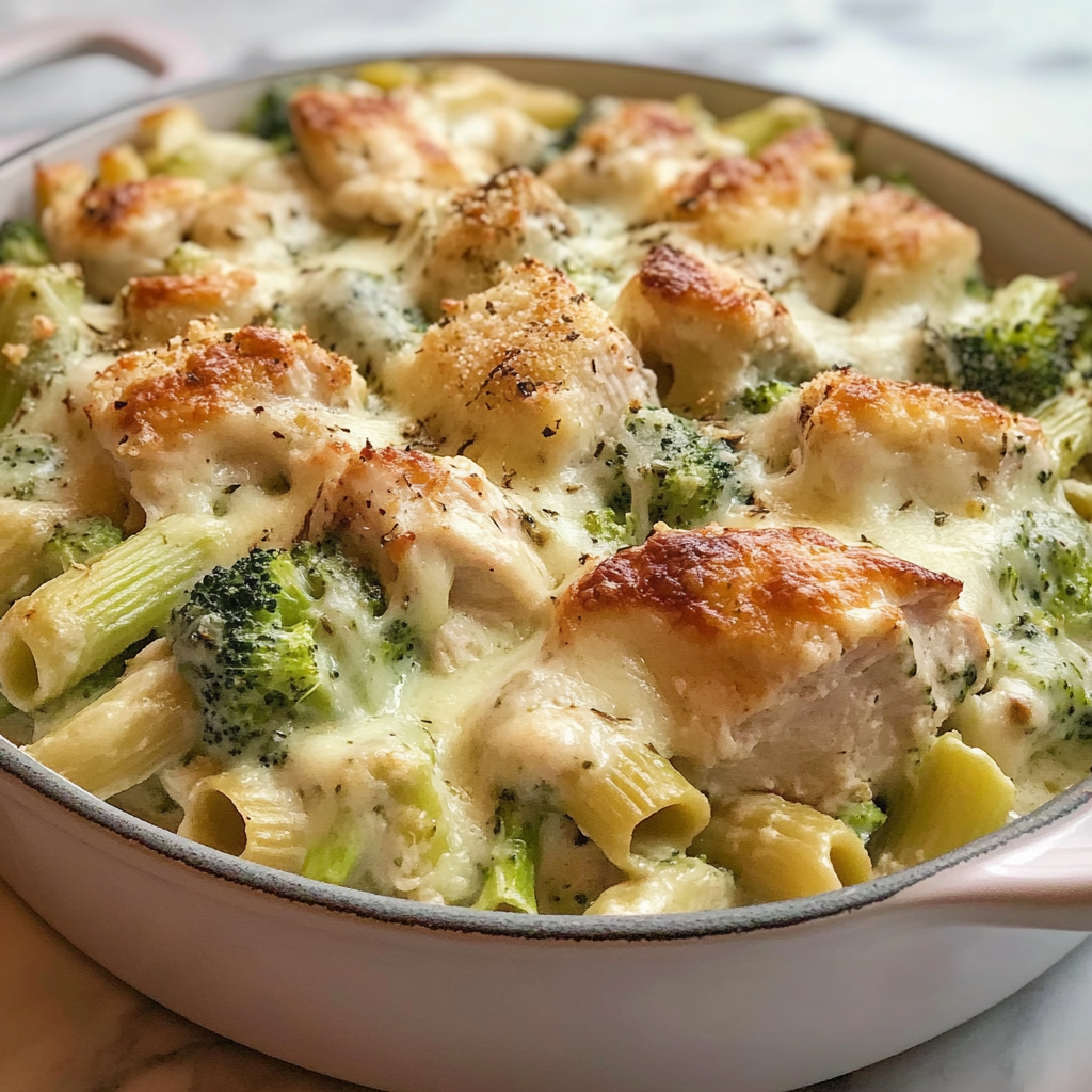 Recipe preparation for Chicken Broccoli Baked Alfredo