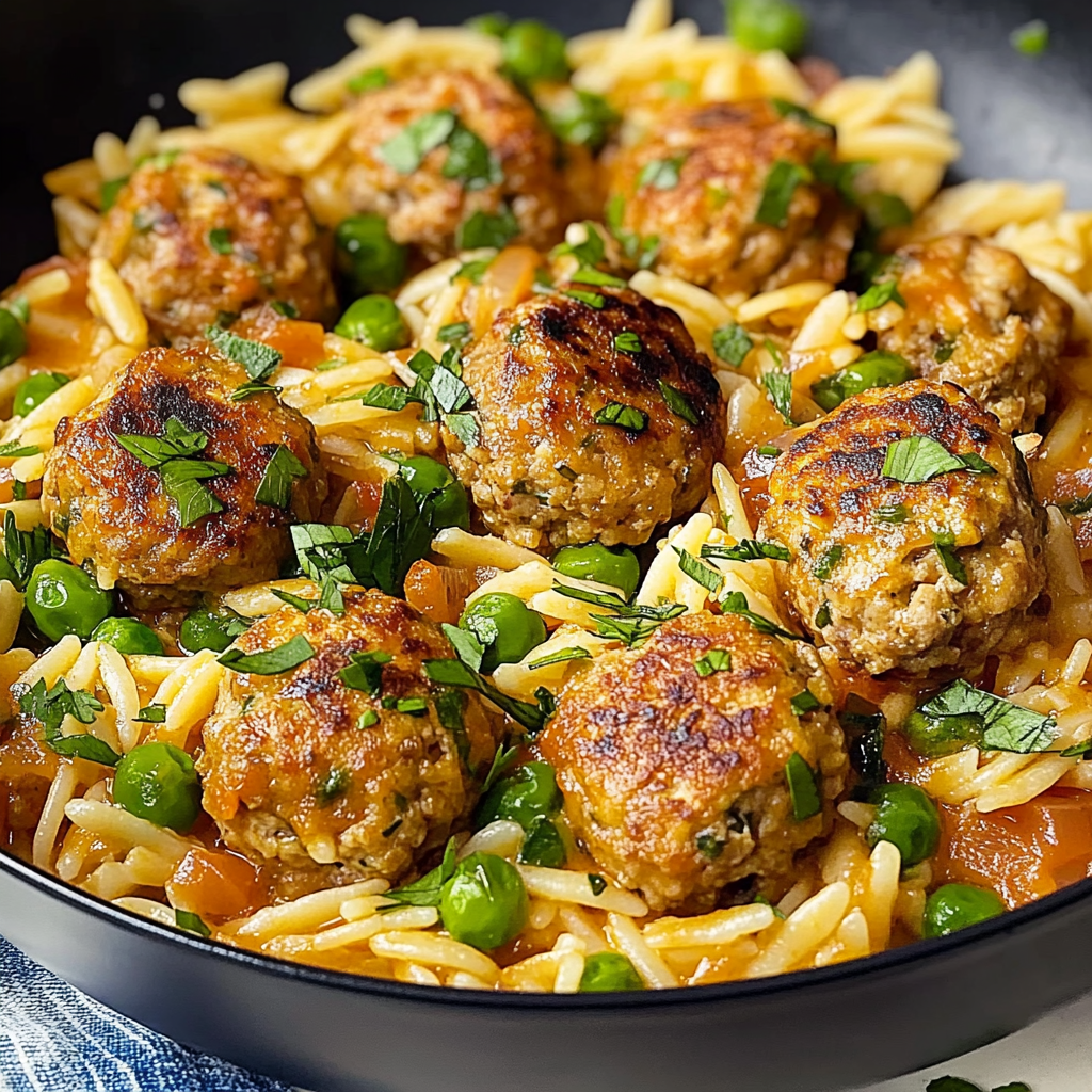Recipe preparation for Mediterranean Chicken Meatballs and Orzo