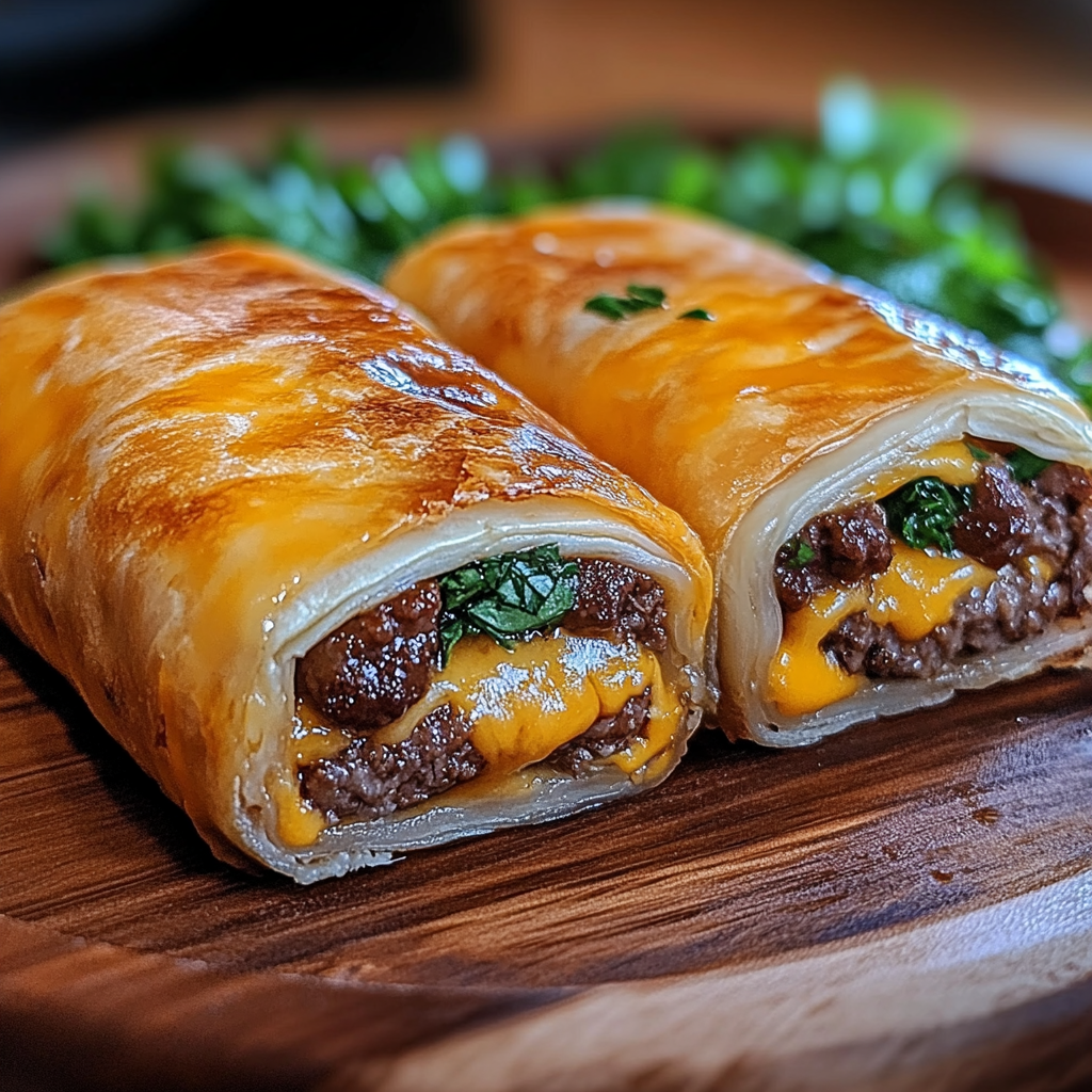 Recipe preparation for Garlic Butter Beef Cheeseburger Rollups