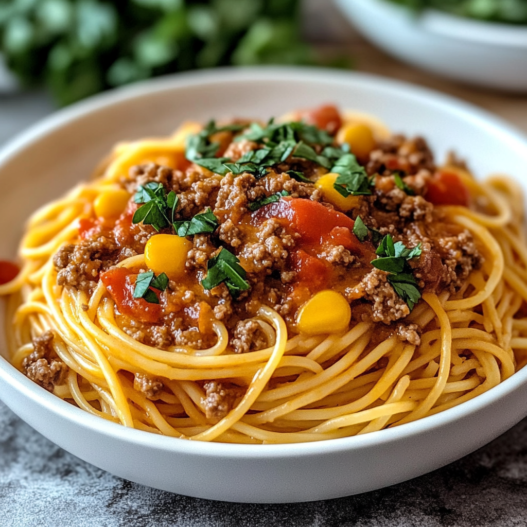 Recipe preparation for CrockPot Taco Spaghetti