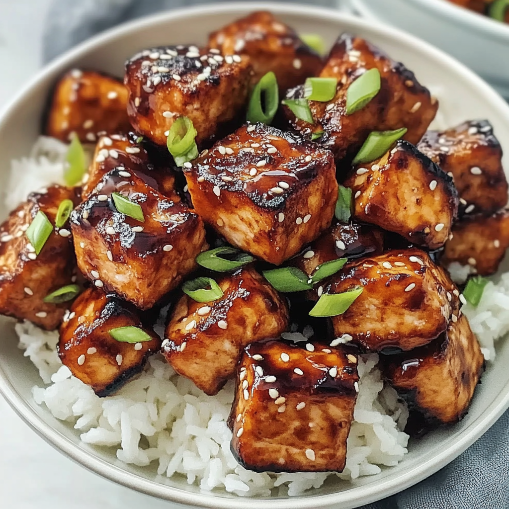 Recipe preparation for Honey Garlic Salmon Bites