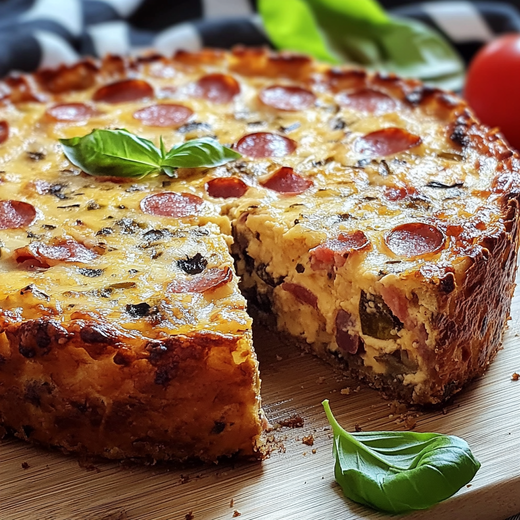 Recipe preparation for Savory Pizza Cake in No Time