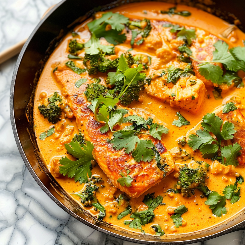 Recipe preparation for One-Pan Coconut Salmon Curry
